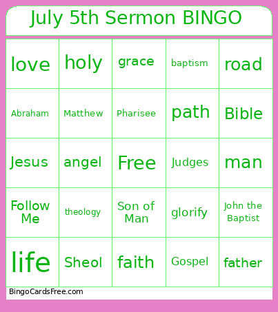 July 5th Sermon Bingo Card