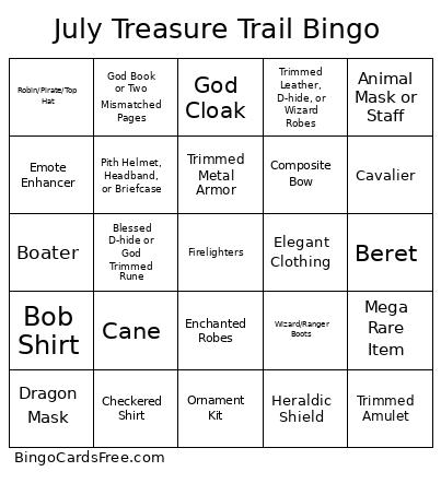 July Treasure Trail Bingo