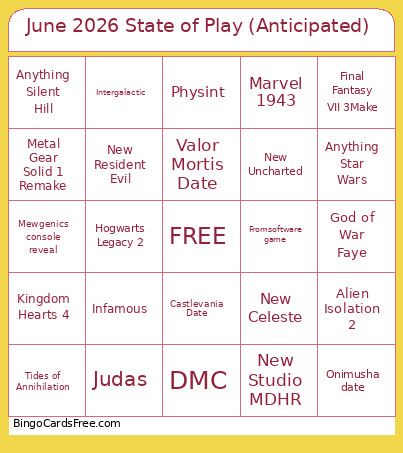 June 2026 State Of Play (Anticipated) Bingo Card