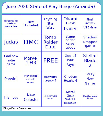 June 2026 State Of Play (Amanda) Bingo Card