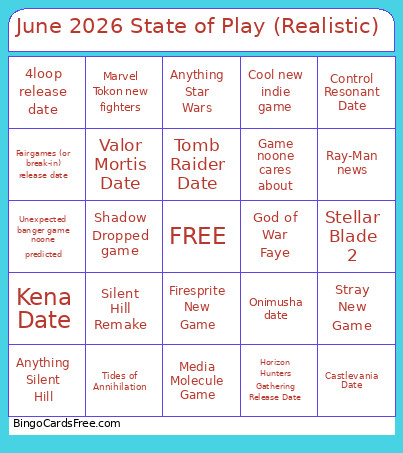 June 2026 State Of Play (Realistic) Bingo Card