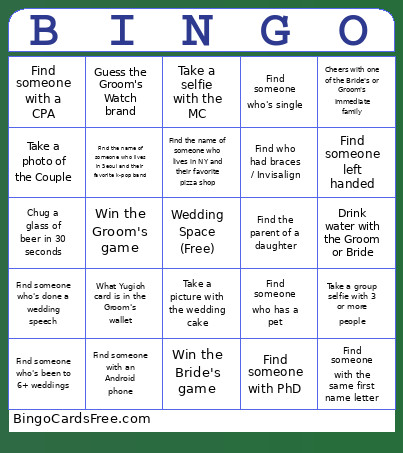 June & Damian's Wedding Bingo Card