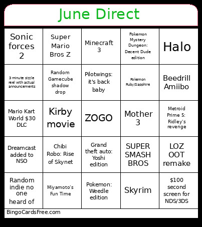 June Direct Bingo Card