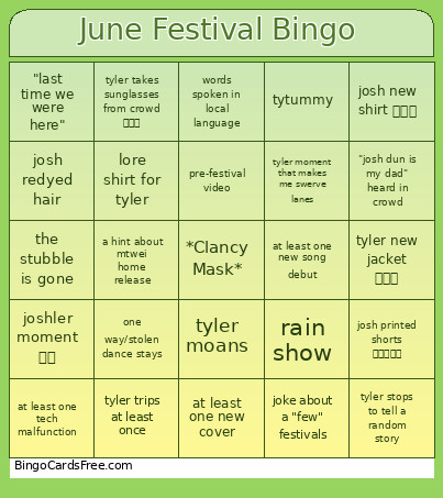 June Festival Bingo Card