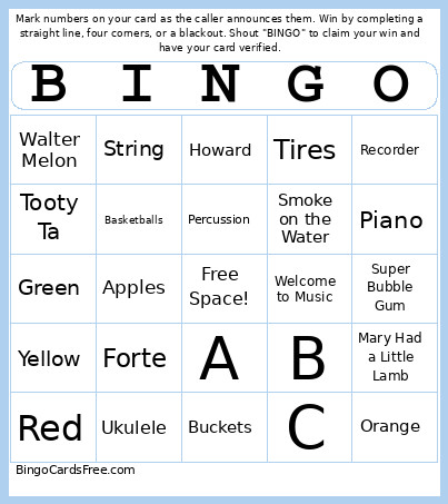 June Music Bingo Card