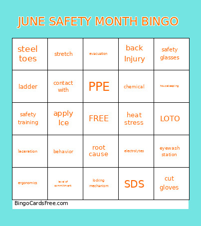 JUNE SAFETY MONTH Bingo Card