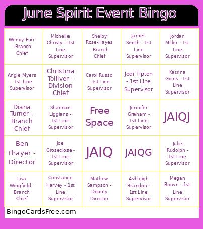 June Spirit Event Bingo Card