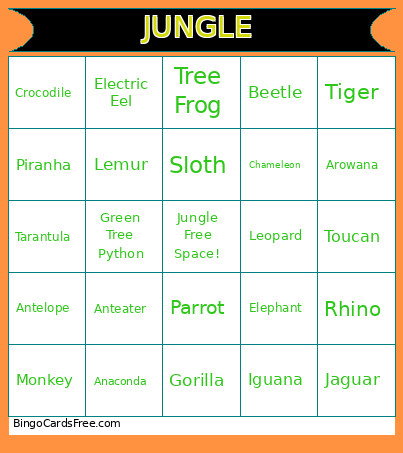 Jungle Bingo Card