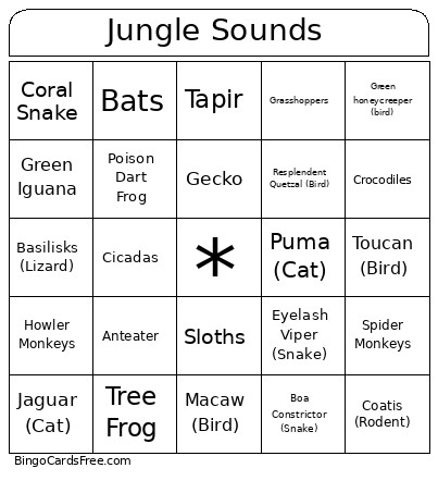 Jungle Sounds Bingo Card