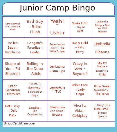 Junior Camp Bingo Card
