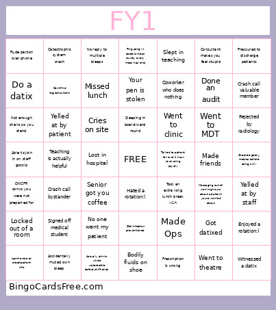 Junior Doctor Bingo Card