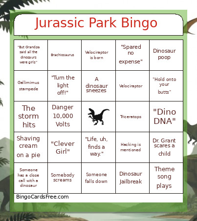 Jurassic Park Bingo Card 2