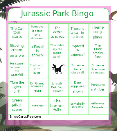 Jurassic Park Bingo Card