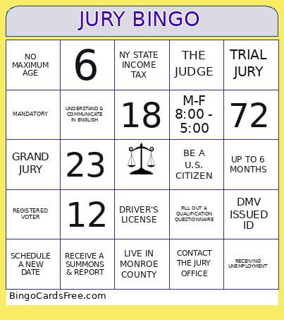 JURY Bingo Card