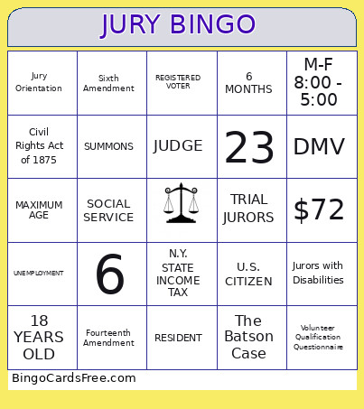 JURY Bingo Card