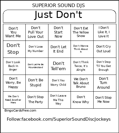 Just Don't Bingo Card