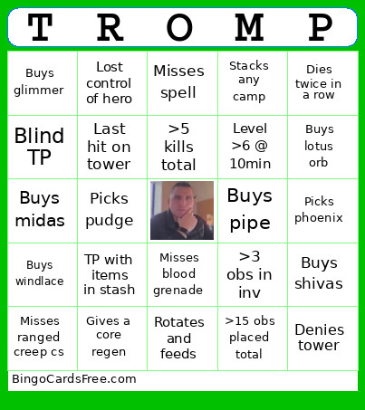 Justin Dota Bingo Card