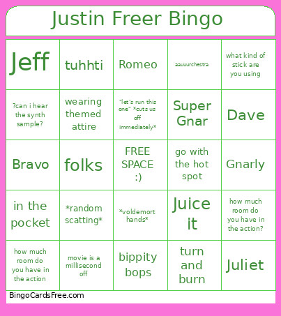 Justin R Bingo Card