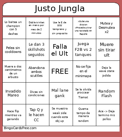 Justo Jungla Bingo Card