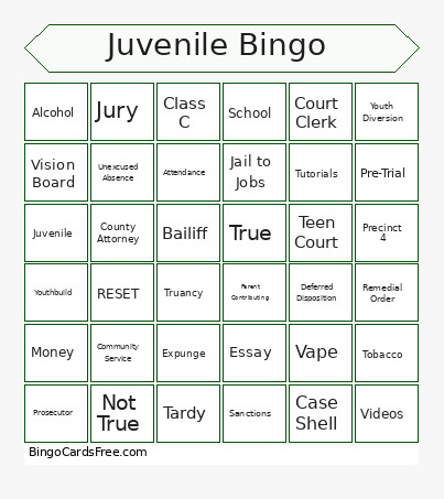 Juvenile Bingo Card