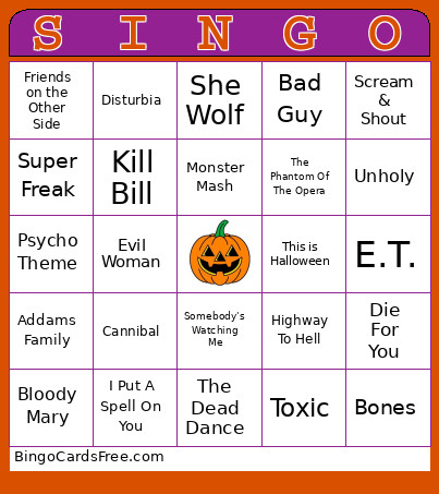 JV Halloween Bingo Card