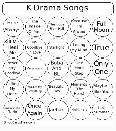 K Drama OST 1 Bingo Card