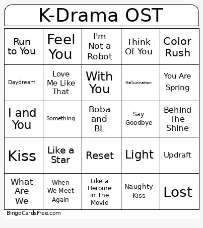 K-Drama OST 2 Bingo Card