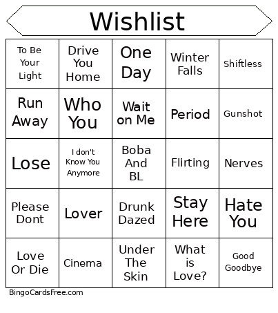 K_Drama Wishlist Bingo Card