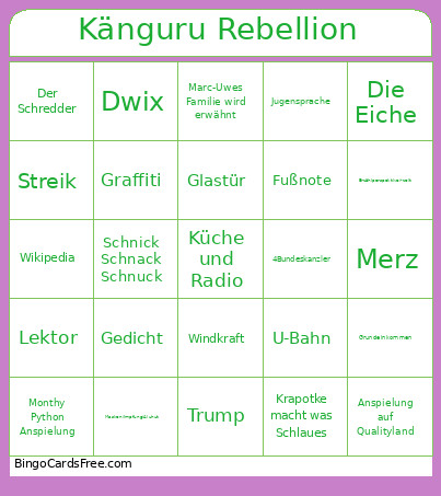 Känguru Rebellion Bingo Card
