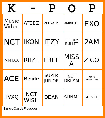 K-pop Bingo Card