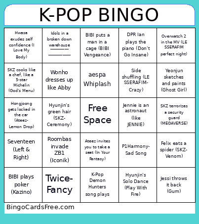 K-POP Bingo Card