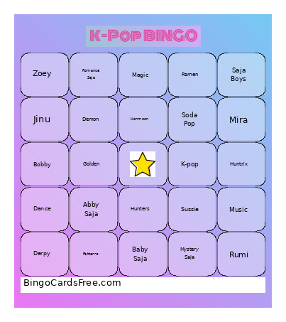 K-Pop Bingo Card