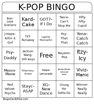 K-POP Bingo Card
