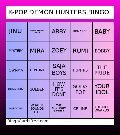 K-POP DEMON HUNTERS Bingo Card