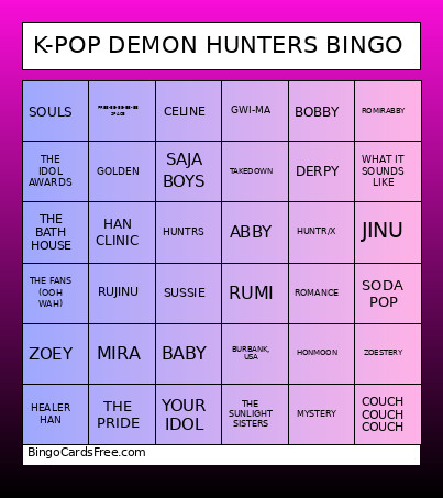 K Pop Demon Hunters Bingo Card