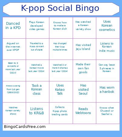 K-pop Social Game - Ver 2 Bingo Card