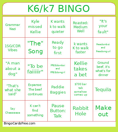 K6/k7 Bingo Card