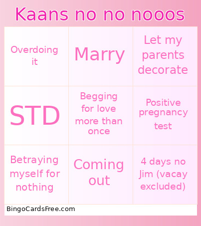 Kaans No No Nooos Bingo Card