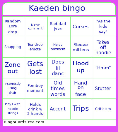Kaeden Bingo Card