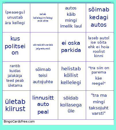 Kahar Auto Bingo Card