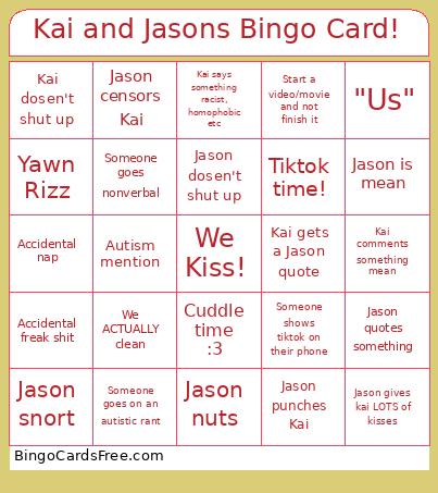 Kai and Jasons Bingo Card!