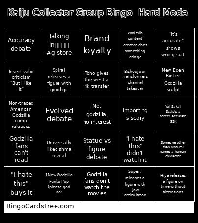 Kaiju Collector Group Hard Mode Bingo Card