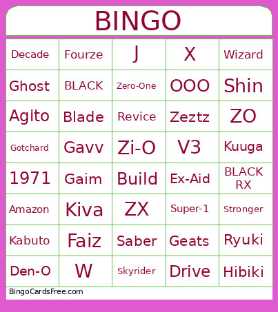 Kamen Rider Bingo Card