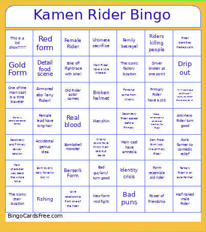 Kamen Rider Bingo Card