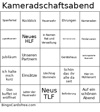 Kameradschaftsabend Bingo Card
