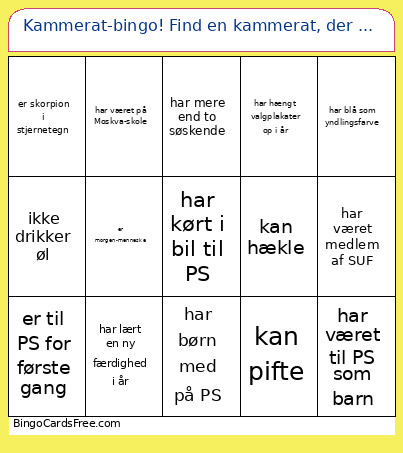Kammerat-! Find En Kammerat, Der ... Bingo Card