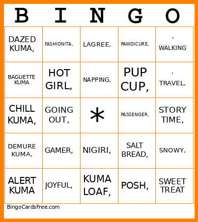 KAMP KUMA V2 Bingo Card