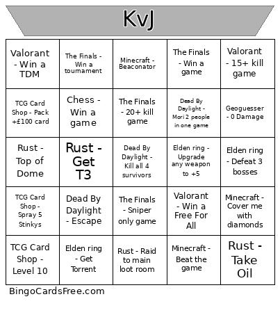 KandJ Bingo Card