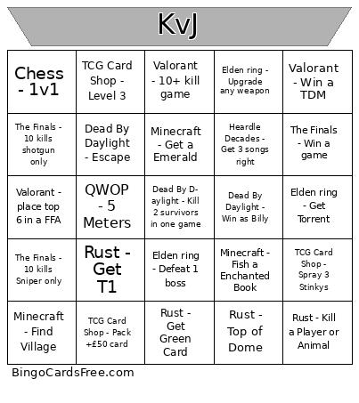 kandj Bingo Cards Free Pdf Printable Game, Title: KvJ