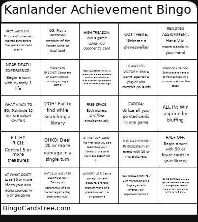 Kanlander Achievement Bingo Card
